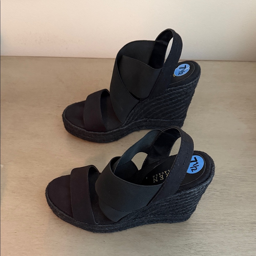 Lauren Ralph Lauren Erica Black Elastic Espadrille Wedge Sandals size 7.5 - Picture 2 of 5